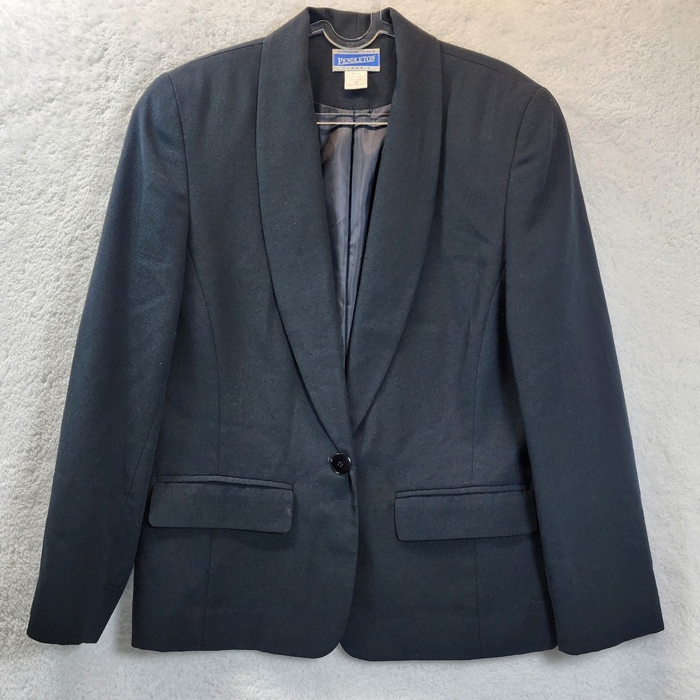 90s Pendleton Classic Vintage‎ Blazer Jacket Women 10 Tailored USA Office Black